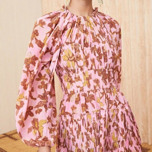SOLD NWOT ULLA JOHNSON Sefia Silk Mini Dress in Hibiscus S $695 - Picture 4 of 13